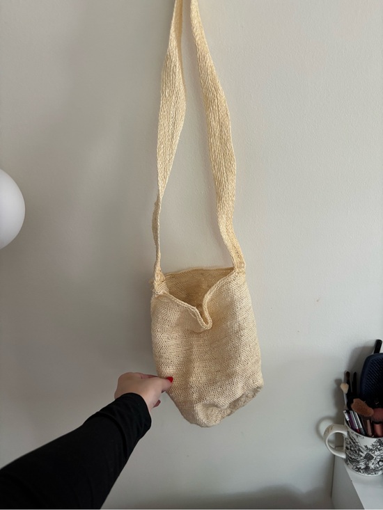 Handbags - Cream Woven Crossbody Shoulder Bag - Minimal Boho Tote